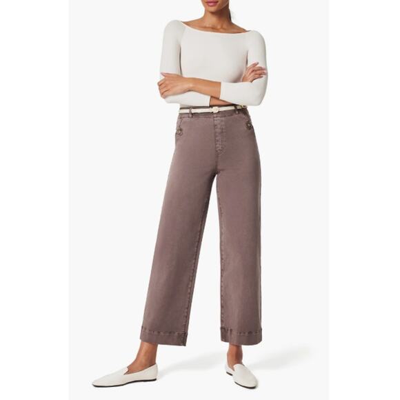 Spanx Pant Medium Stretch Twill Cropped Wide Leg Pant Brown Smoke Utility Casual - Picture 1 of 13